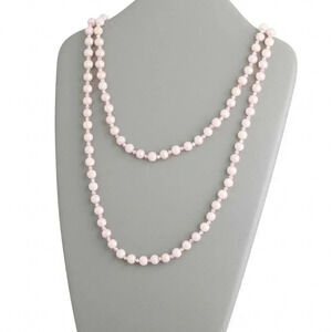 Retro Textured Glass Pearl Opera Length Necklace Light Pink